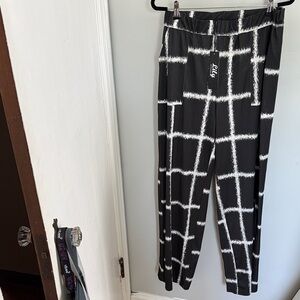 Black & White Grid Print Elastic Waist Pants